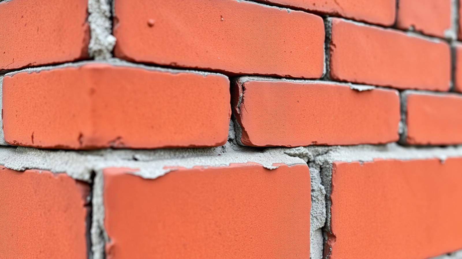 Close-up of deteriorated chimney mortar joints between red bricks